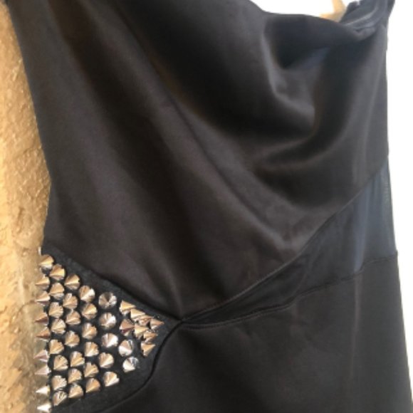 Reckless Hearts Strapless mini dress Black Punk Silver Studs and Mesh EUC Med - Picture 2 of 7